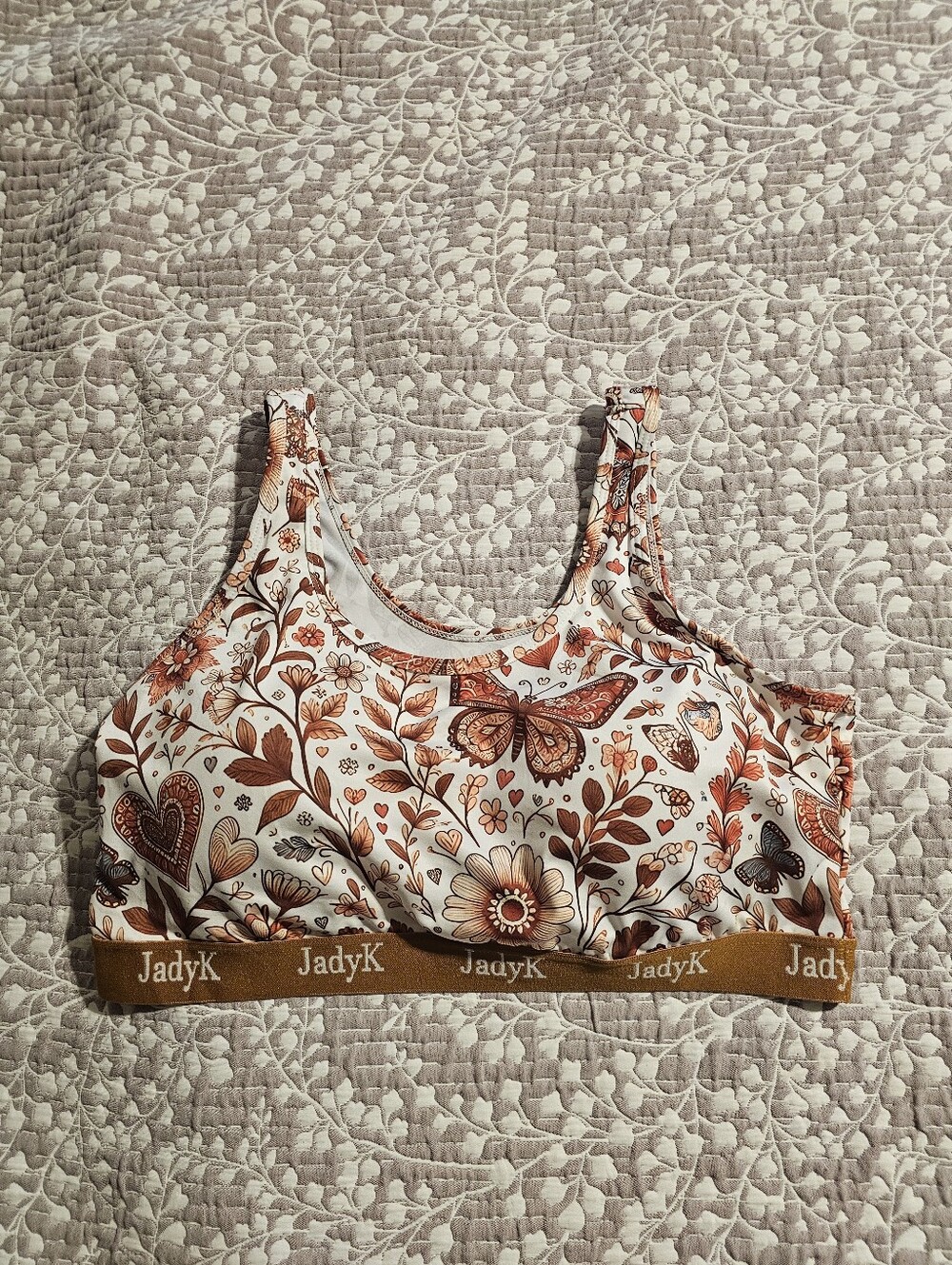 JadyK Floral Butterfly Bralette in White and Rust